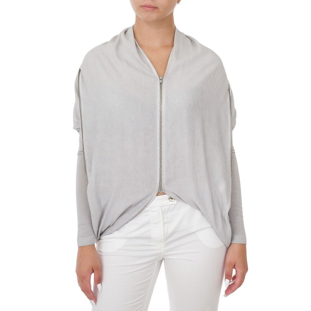 Marc‎ Aurel Light Gray Multi-Zip Cardigan Sweater Blouse Women's 40 Large EUC